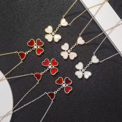 High Version V Gold Four-leaf Clover Necklace V Classic White Fritillaria Earrings Electroplated Thick Gold All-match Simple Fashion Beautiful OL