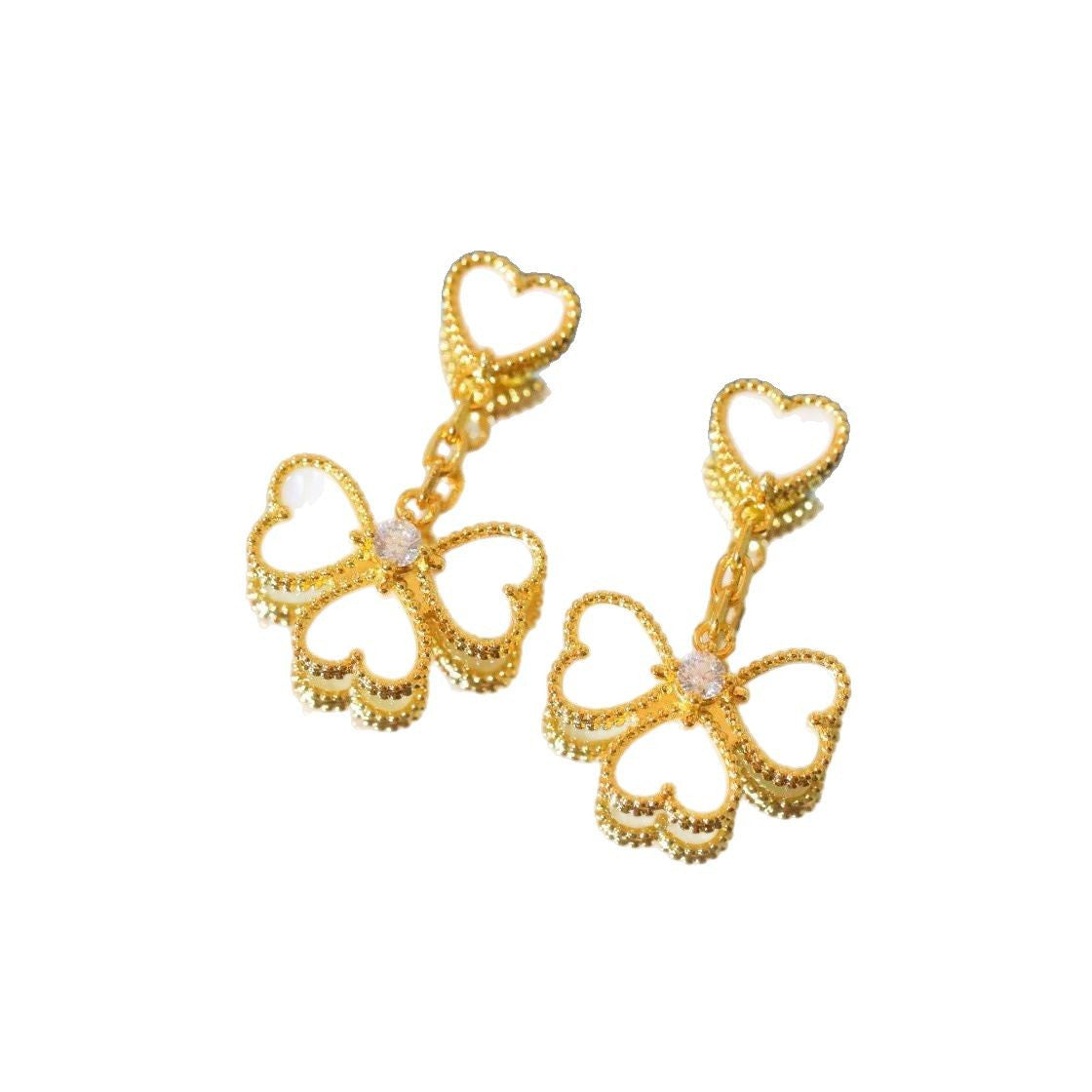 High Version V Gold Four-leaf Clover Necklace V Classic White Fritillaria Earrings Electroplated Thick Gold All-match Simple Fashion Beautiful OL