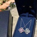 V Gold High Version Hw Harey Four-Leaf Clover Necklace Women's Accessible Luxury Silver Loop Flower Full Diamond Sapphire Clavicle Chain