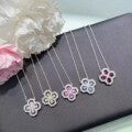 V Gold High Version Hw Harey Four-Leaf Clover Necklace Women's Accessible Luxury Silver Loop Flower Full Diamond Sapphire Clavicle Chain