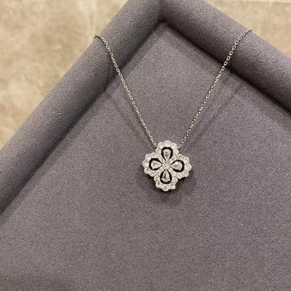 V Gold High Version Hw Harey Four-Leaf Clover Necklace Women's Accessible Luxury Silver Loop Flower Full Diamond Sapphire Clavicle Chain