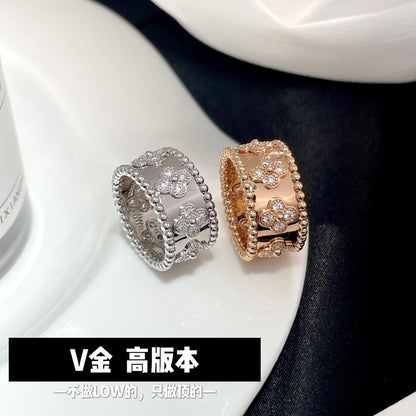 V gold high version thick plated 18K mi gold four-leaf clover kaleidoscope flower petal ring personality ring factory outlet