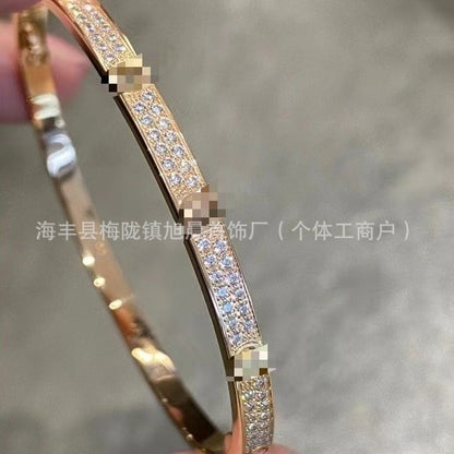 High Version Classic LOVE Gypsophila Three Row Diamond Full Diamond Couple Bracelet Wide Version Thick 18K Rose Gold Plating