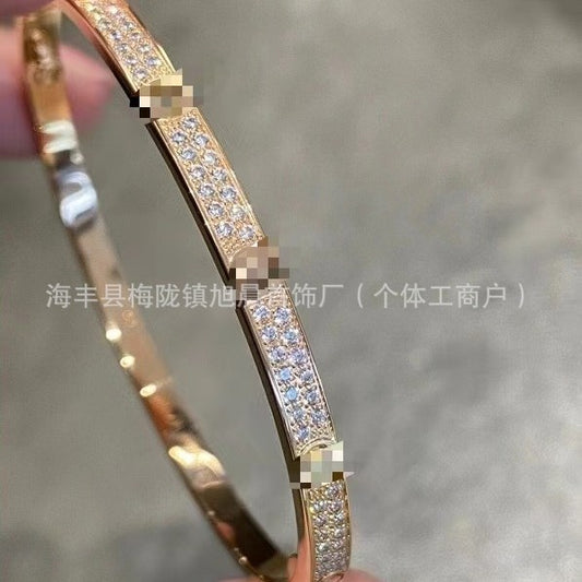 High Version Classic LOVE Gypsophila Three Row Diamond Full Diamond Couple Bracelet Wide Version Thick 18K Rose Gold Plating