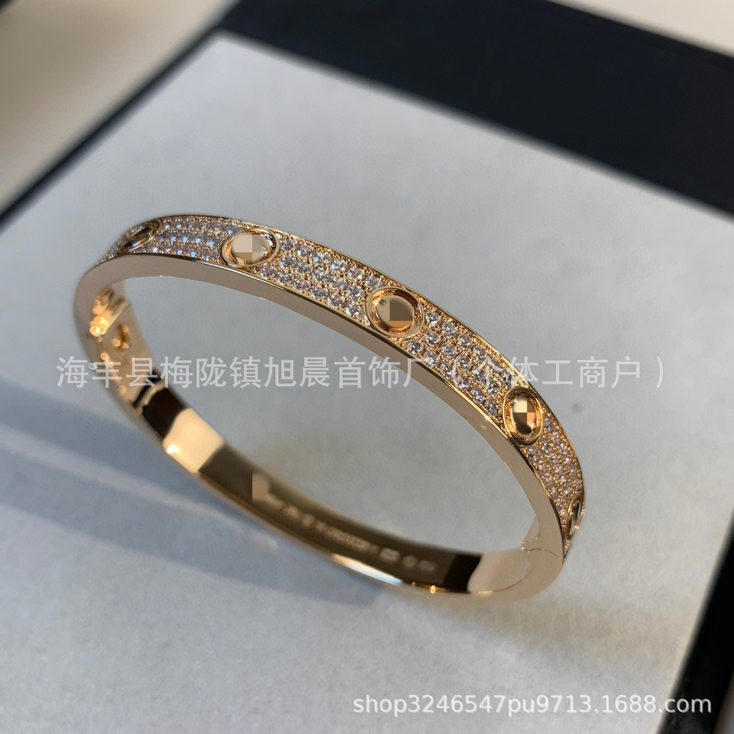 High Version Classic LOVE Gypsophila Three Row Diamond Full Diamond Couple Bracelet Wide Version Thick 18K Rose Gold Plating