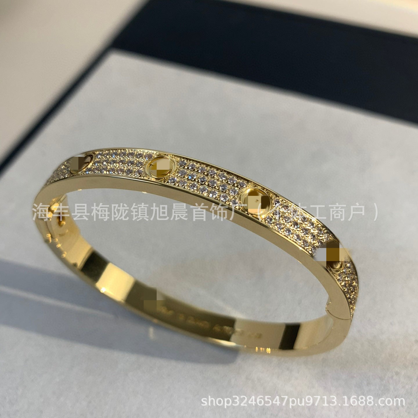 High Version Classic LOVE Gypsophila Three Row Diamond Full Diamond Couple Bracelet Wide Version Thick 18K Rose Gold Plating