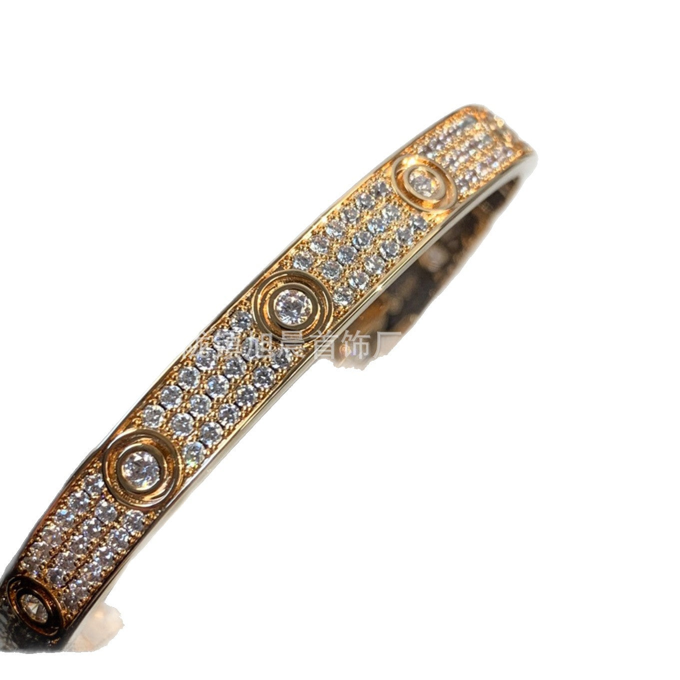 High Version Classic LOVE Gypsophila Three Row Diamond Full Diamond Couple Bracelet Wide Version Thick 18K Rose Gold Plating