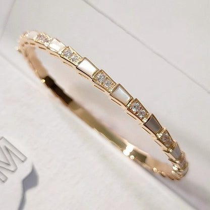 Niche Design High-grade Sense Diamond-encrusted White Fritillaria Snake Bone Bracelet Narrow Snake Bracelet Plated with K Rose Gold Personality Fashion