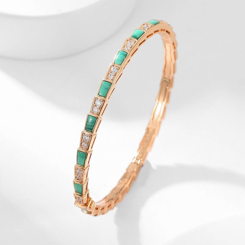 Niche Design High-grade Sense Diamond-encrusted White Fritillaria Snake Bone Bracelet Narrow Snake Bracelet Plated with K Rose Gold Personality Fashion