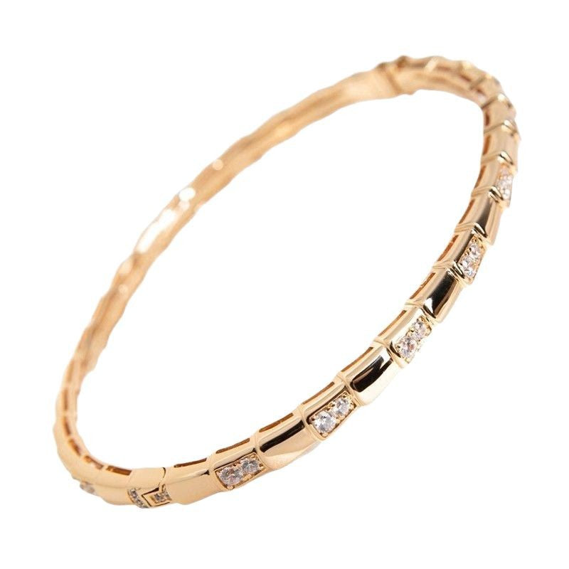 Niche Design High-grade Sense Diamond-encrusted White Fritillaria Snake Bone Bracelet Narrow Snake Bracelet Plated with K Rose Gold Personality Fashion