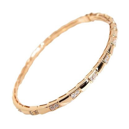 Niche Design High-grade Sense Diamond-encrusted White Fritillaria Snake Bone Bracelet Narrow Snake Bracelet Plated with K Rose Gold Personality Fashion