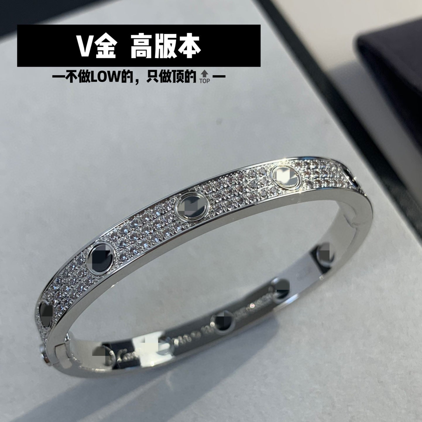 High Version V Gold Classic LOVE Thick 18K Rose Gold Plating Wide Version Three Rowed Diamond Gipsophila Black Nail Couple Bracelet