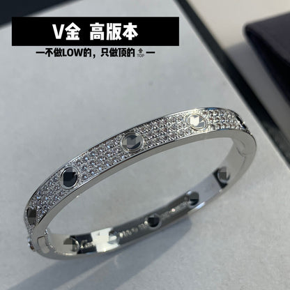 High Version V Gold Classic LOVE Thick 18K Rose Gold Plating Wide Version Three Rowed Diamond Gipsophila Black Nail Couple Bracelet