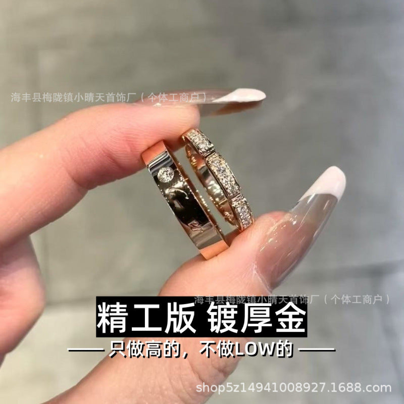 Seiko Edition Card Classic Ring Cnc Thick Gold Plated Signature Multi-Section Diamond Couple Ring Xiaohongshu Factory Wholesale