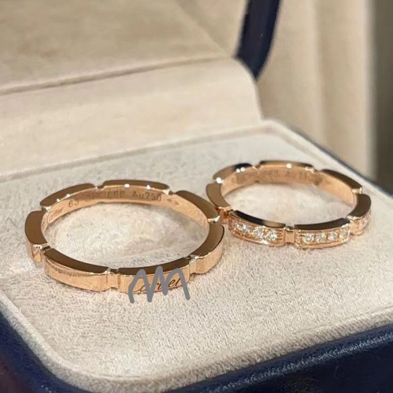 Seiko Edition Card Classic Ring Cnc Thick Gold Plated Signature Multi-Section Diamond Couple Ring Xiaohongshu Factory Wholesale