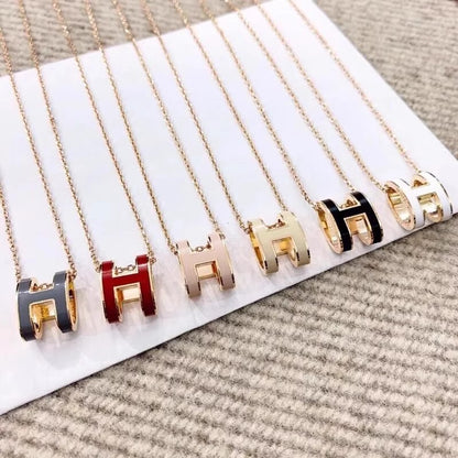 High Version V Gold H Letter Necklace Women's Color-free Enamel Clavicle Chain Light Luxury Rose Gold Pendant for Girlfriends Gift