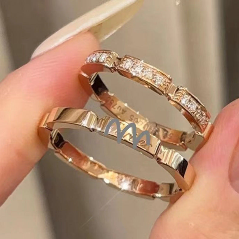 Seiko Edition Card Classic Ring Cnc Thick Gold Plated Signature Multi-Section Diamond Couple Ring Xiaohongshu Factory Wholesale