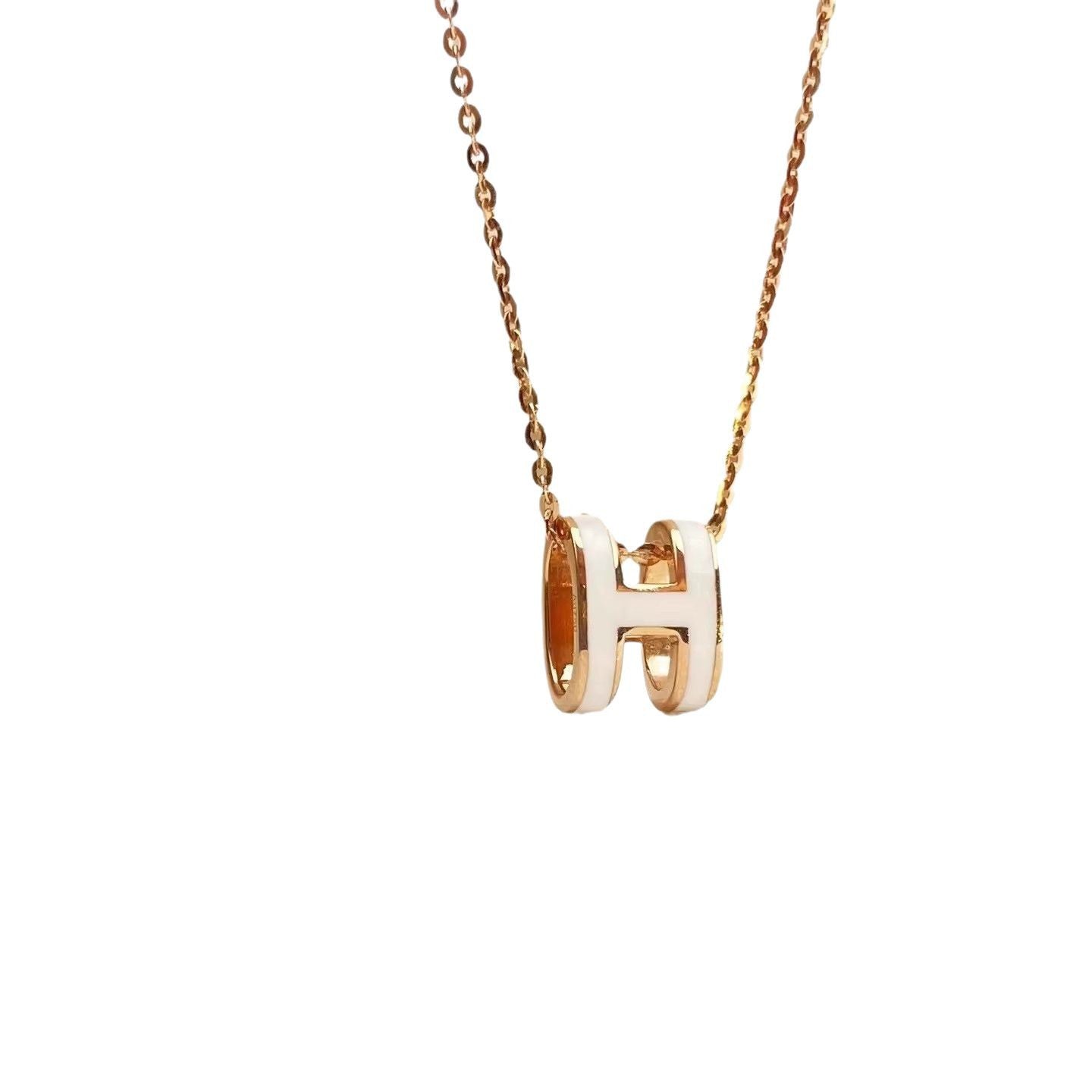 High Version V Gold H Letter Necklace Women's Color-free Enamel Clavicle Chain Light Luxury Rose Gold Pendant for Girlfriends Gift