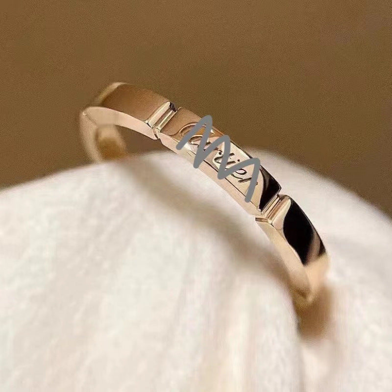Seiko Edition Card Classic Ring Cnc Thick Gold Plated Signature Multi-Section Diamond Couple Ring Xiaohongshu Factory Wholesale