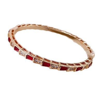 Cross-Border High-End Snake-Shaped Bracelet with Diamonds in Peacock Green, Light Luxury Niche Fine Craftsmanship Bracelet Jewelry for Women, One Piece Dropshipping