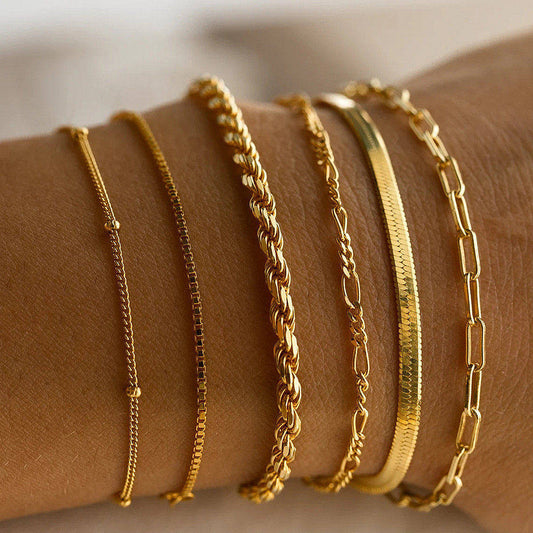 6-Piece Set Bracelets Women's Metal Strip Jewelry Set 6-Pack Hand Suit