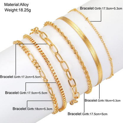 6-Piece Set Bracelets Women's Metal Strip Jewelry Set 6-Pack Hand Suit