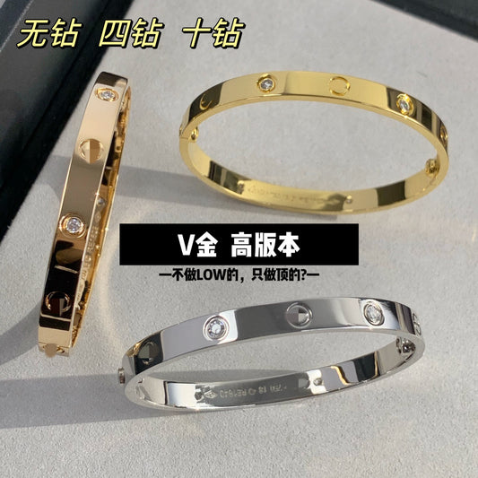 High Version V Gold Classic LOVE Five Generation Couple Bracelet Wide Version Four Diamond Ten Diamond Thick 18K Rose Gold Plating Light Luxury