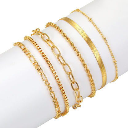 6-Piece Set Bracelets Women's Metal Strip Jewelry Set 6-Pack Hand Suit