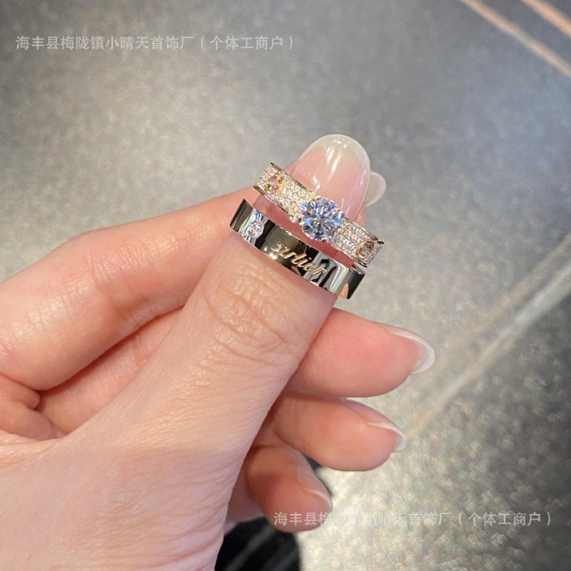 Seiko Version of the Card Starry Sky Ring Diamond Model Women's Thick Plated 18K Gold Xiaohongshu Fashion Couple Ring Factory Wholesale