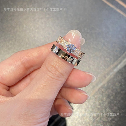 Seiko Version of the Card Starry Sky Ring Diamond Model Women's Thick Plated 18K Gold Xiaohongshu Fashion Couple Ring Factory Wholesale