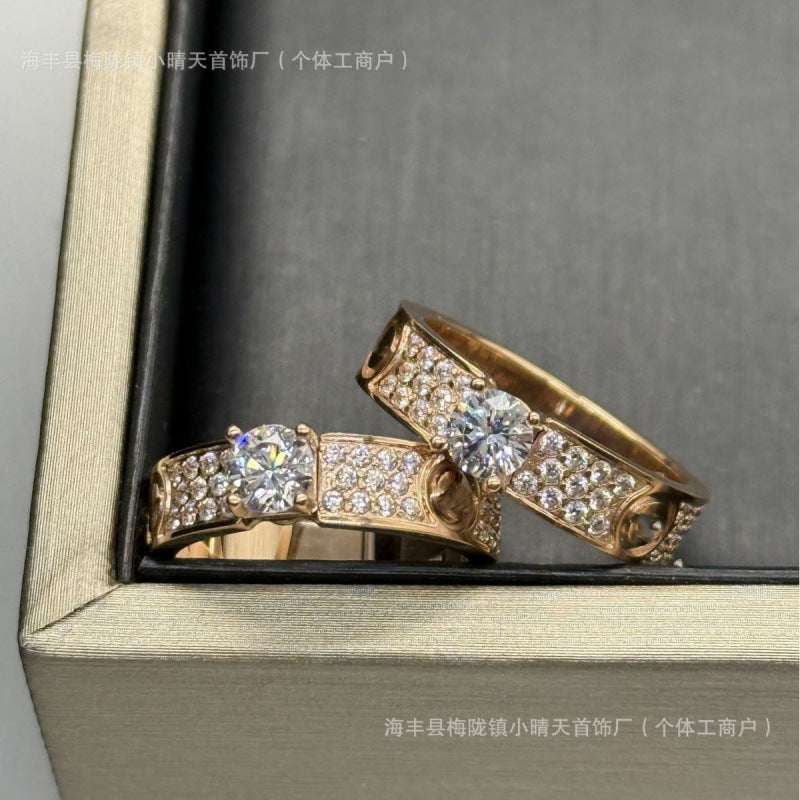 Seiko Version of the Card Starry Sky Ring Diamond Model Women's Thick Plated 18K Gold Xiaohongshu Fashion Couple Ring Factory Wholesale