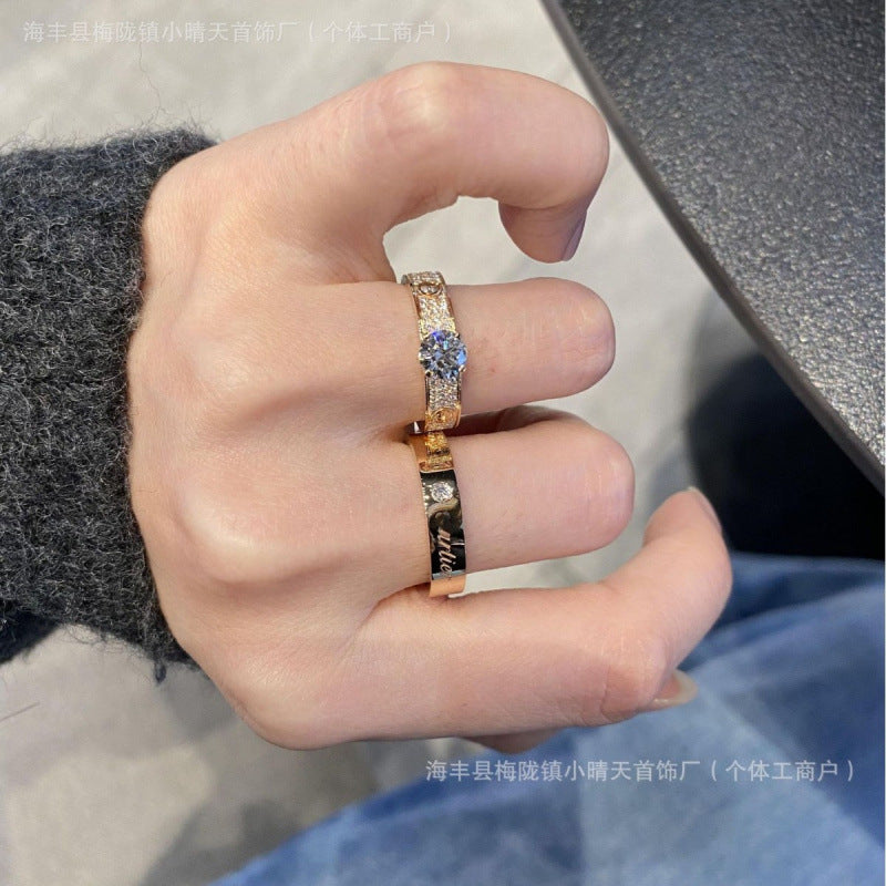 Seiko Version of the Card Starry Sky Ring Diamond Model Women's Thick Plated 18K Gold Xiaohongshu Fashion Couple Ring Factory Wholesale