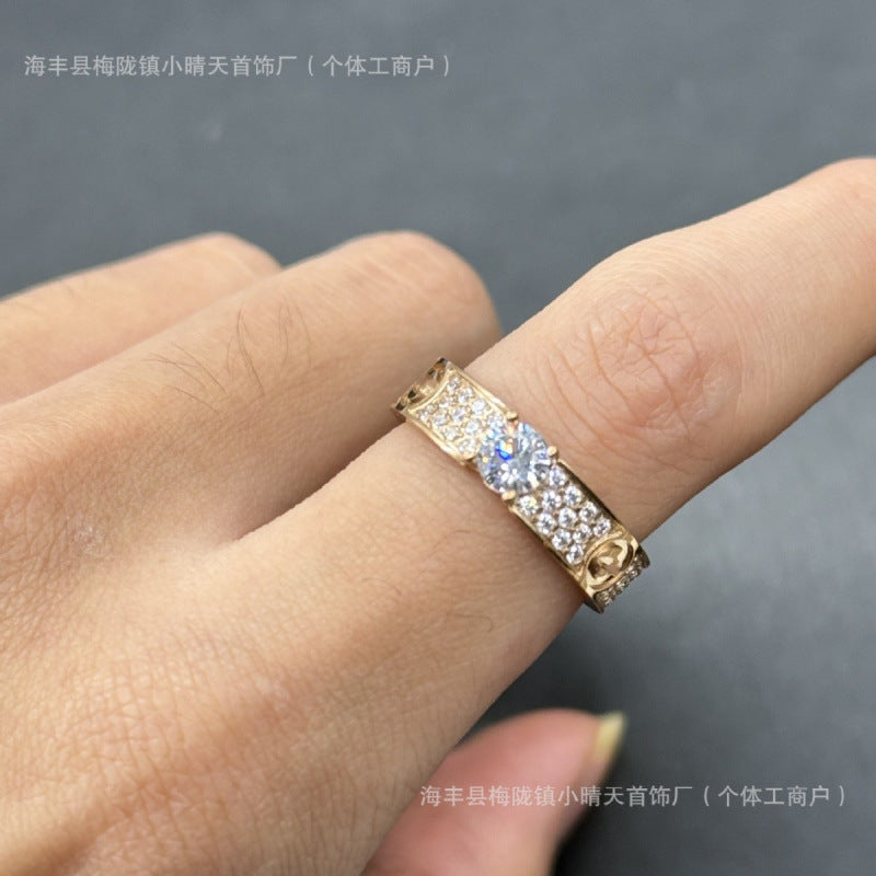 Seiko Version of the Card Starry Sky Ring Diamond Model Women's Thick Plated 18K Gold Xiaohongshu Fashion Couple Ring Factory Wholesale