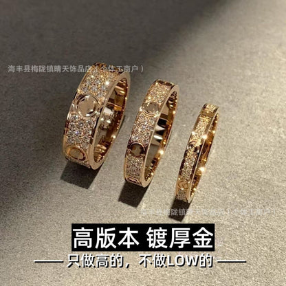High-End Baby's Breath Ring Plated with 18K Thick Gold Couple Ring Mini Diamond-Set Two-Row Three-Row Diamond Manufacturer Wholesale