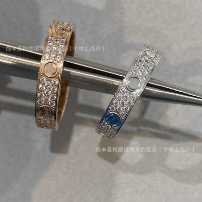 High-End Baby's Breath Ring Plated with 18K Thick Gold Couple Ring Mini Diamond-Set Two-Row Three-Row Diamond Manufacturer Wholesale