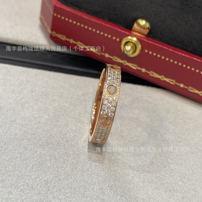 High-End Baby's Breath Ring Plated with 18K Thick Gold Couple Ring Mini Diamond-Set Two-Row Three-Row Diamond Manufacturer Wholesale
