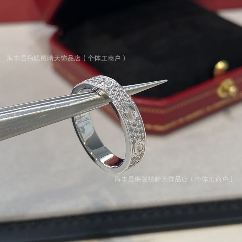 High-End Baby's Breath Ring Plated with 18K Thick Gold Couple Ring Mini Diamond-Set Two-Row Three-Row Diamond Manufacturer Wholesale