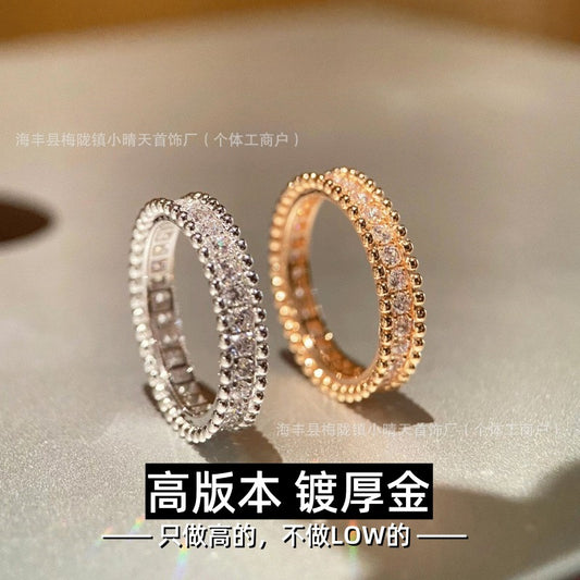 High-End Version of Diamond Ring for Women, Thick 18K Gold-Plated Bead Edge Full of Diamonds, Couple Ring Stackable Starry Sky Manufacturer Wholesale