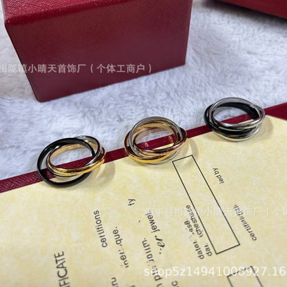 High-Quality Card Three-Color Three-Ring Ring Plated with 18K Thick Gold Couple Ring Women's Ring Cross-Border Style Factory Wholesale