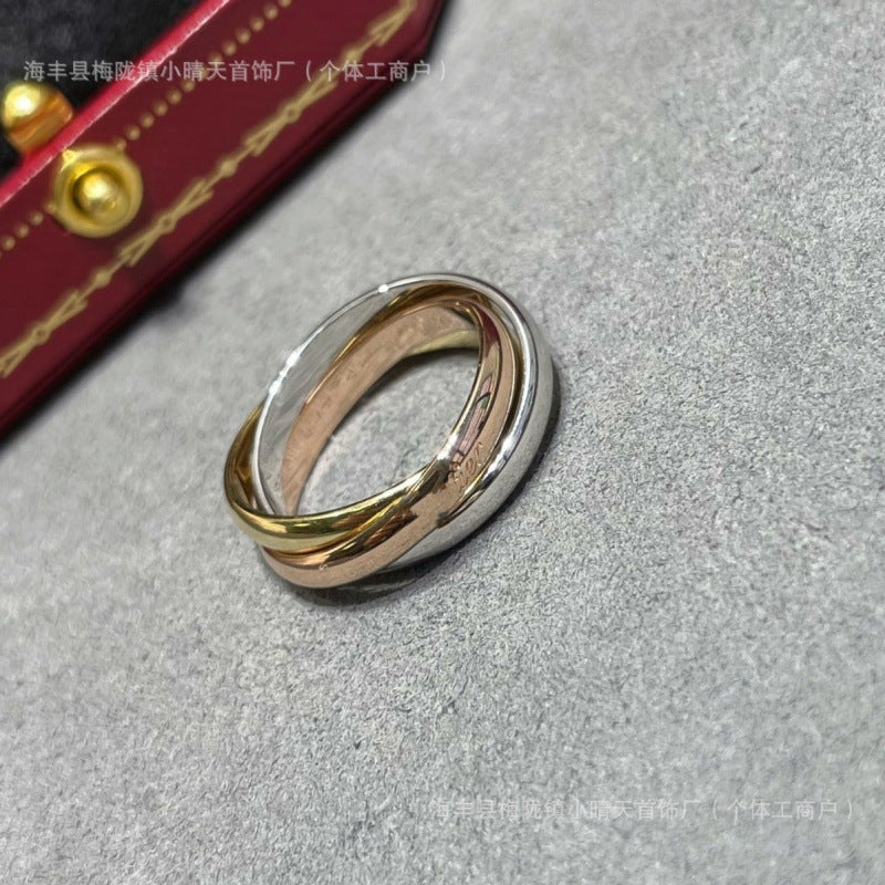 High-Quality Card Three-Color Three-Ring Ring Plated with 18K Thick Gold Couple Ring Women's Ring Cross-Border Style Factory Wholesale