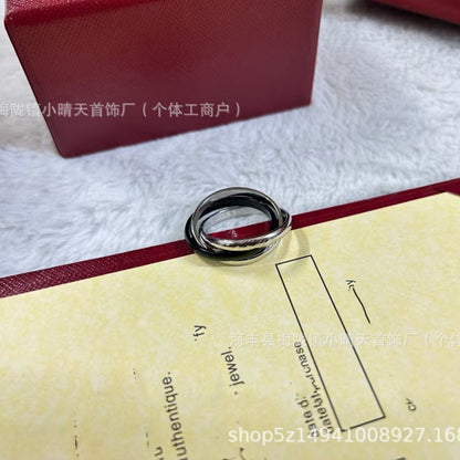 High-Quality Card Three-Color Three-Ring Ring Plated with 18K Thick Gold Couple Ring Women's Ring Cross-Border Style Factory Wholesale
