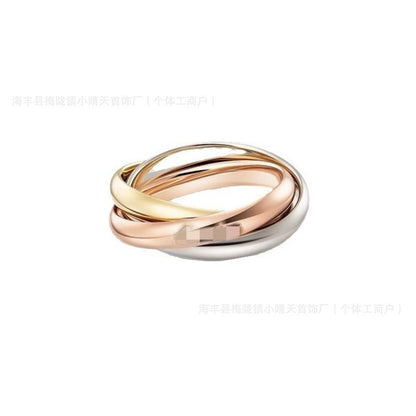 High-Quality Card Three-Color Three-Ring Ring Plated with 18K Thick Gold Couple Ring Women's Ring Cross-Border Style Factory Wholesale