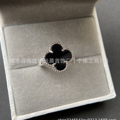 High Version V Gold Classic Four-Leaf Clover Ring, Personalized and Simple, Japanese and Korean Fashion Elegant, Full Diamond Ring Bracelet Wholesale