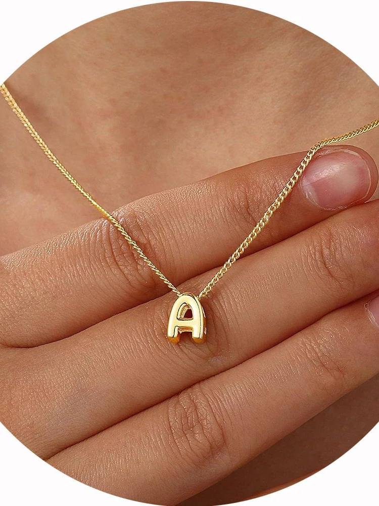 Dainty Mini Bubble Letter Necklace Gold Plated Balloon Initi