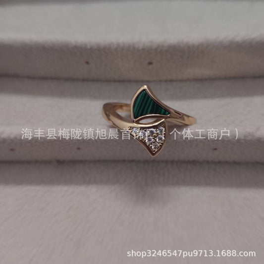 V Gold Plated Skirt Ring Fan-Shaped Ring Inlaid with Red Chalcedony White Mother-Of-Pearl Turquoise Natural Stone Factory Direct Sale
