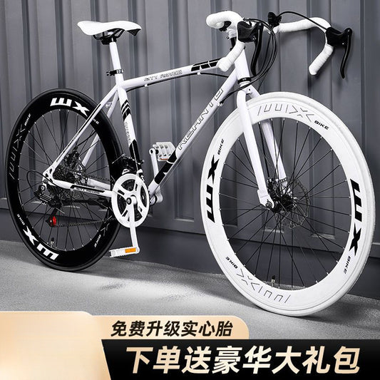 Variable Speed Fixed Gear Bicycle for Adults, Male and Female Students, Ultra-Light Road Racing Bicycle, High-Looking Solid Tire Internet Celebrity