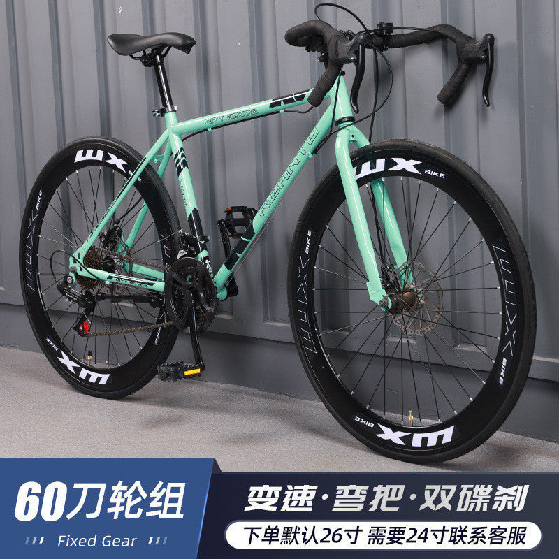 Variable Speed Fixed Gear Bicycle for Adults, Male and Female Students, Ultra-Light Road Racing Bicycle, High-Looking Solid Tire Internet Celebrity
