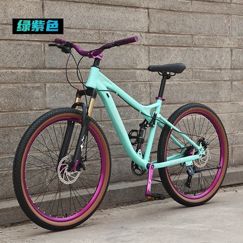 Shock-Absorbing Soft-Tail Mountain Bike Student Bicycle Variable Speed Oil Brake Road Bike Adult Off-Road Men's and Women's Youth Bicycle