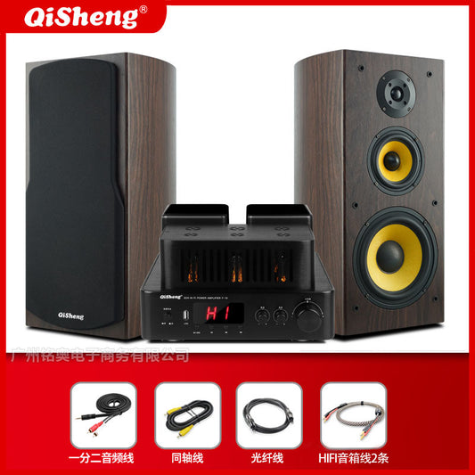 Qisheng Wooden Desktop Bookshelf Hifi Sound Quality High Power High Fidelity Tube Amplifier Passive Hifi Speaker