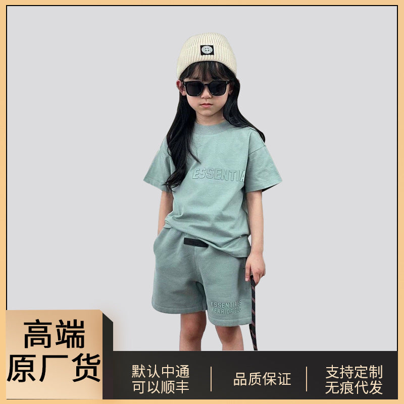 ESSENTIALS Children's Pure Cotton Short-sleeved T-shirt Summer High School Children's Summer Dress Fashionable Brand Fried Street T-shirt Western Style Children's Dress